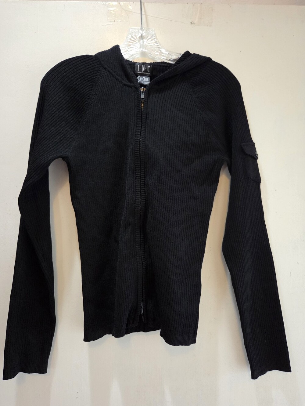 🌺 🆕️INC Black Ribbed Zip-Up Medium Hoodie Sweater